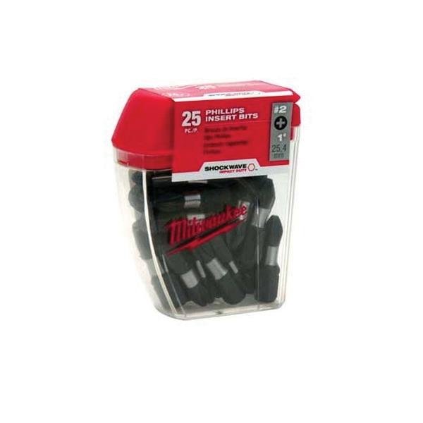 Milwaukee® Shockwave Insert Bit, Imperial, NO 2 Squared Recess Point, 1 in OAL, Hex Shank, Steel