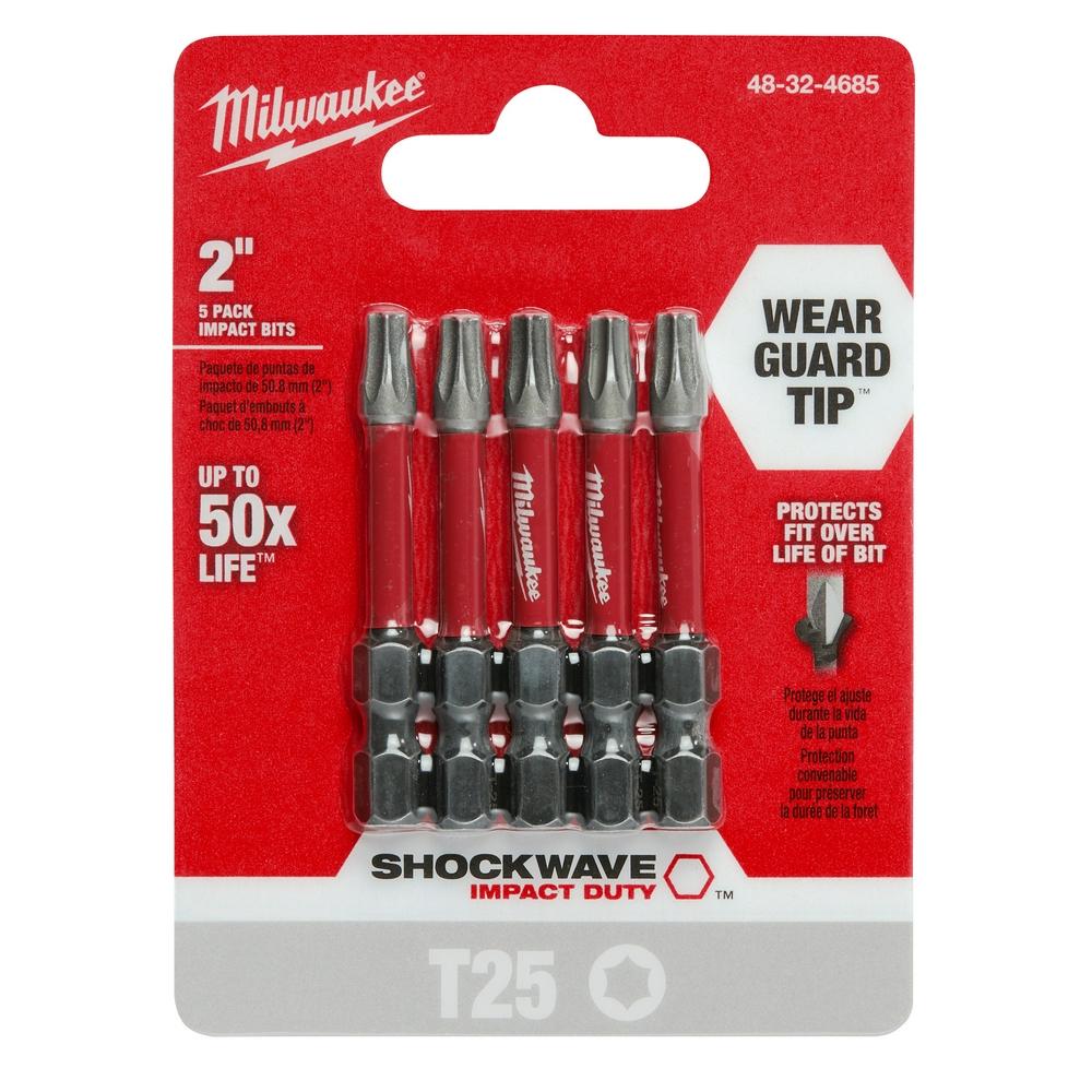 Milwaukee® SHOCKWAVE™ 48-32-4685 Power Bit, Torx® Point, T25 Point, 2 in OAL, 1/4 in Shank, Single End, Steel