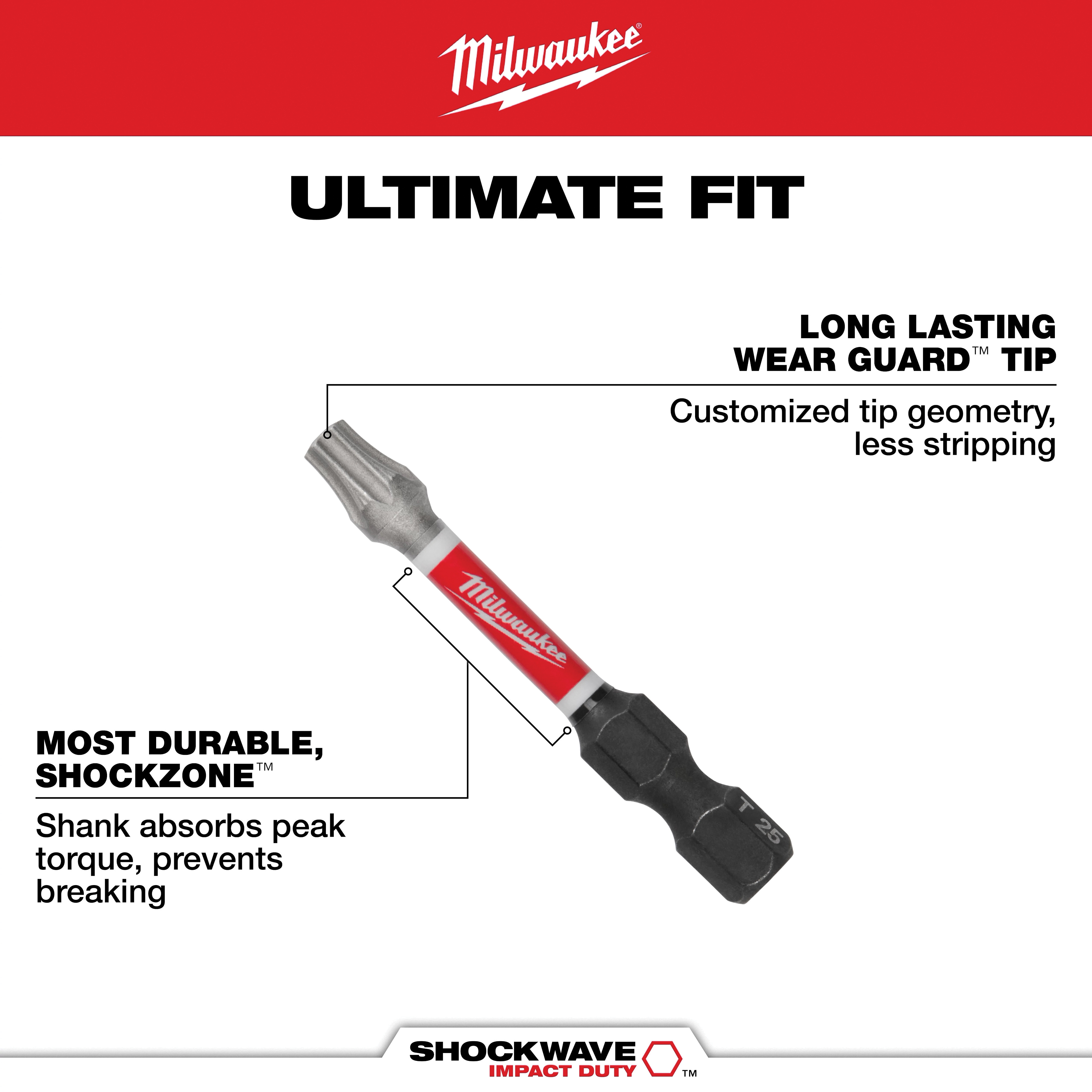 Milwaukee&reg; 48-32-4485 SHOCKWAVE&trade; Impact Power Bit, T25 Torx&reg; Point, 2 in OAL, 1/4 in, Alloy Steel