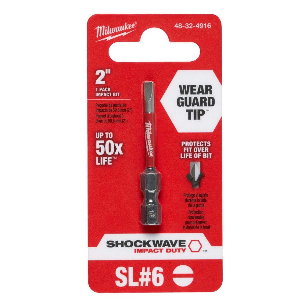 Milwaukee® SHOCKWAVE™ 48-32-4916 Power Screwdriver Bit, Slotted Point, #6 Point, 2 in OAL, 1/4 in Shank, Steel