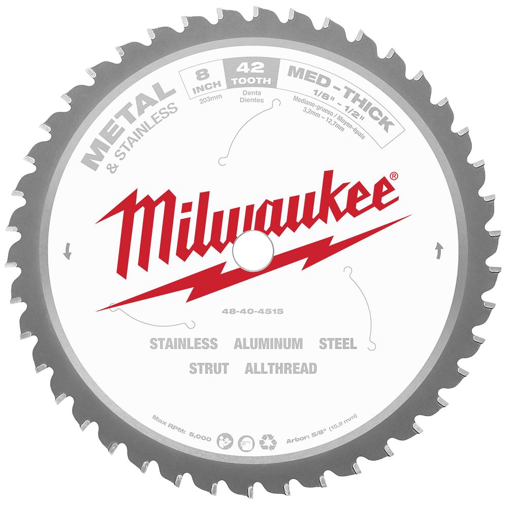 Milwaukee® 48-40-4515 Circular Saw Blade, 8 in Dia, 42 -Teeth, 0 deg Hook, 5/8 in Arbor, Cermet Carbide Cutting Edge thumbnail 4