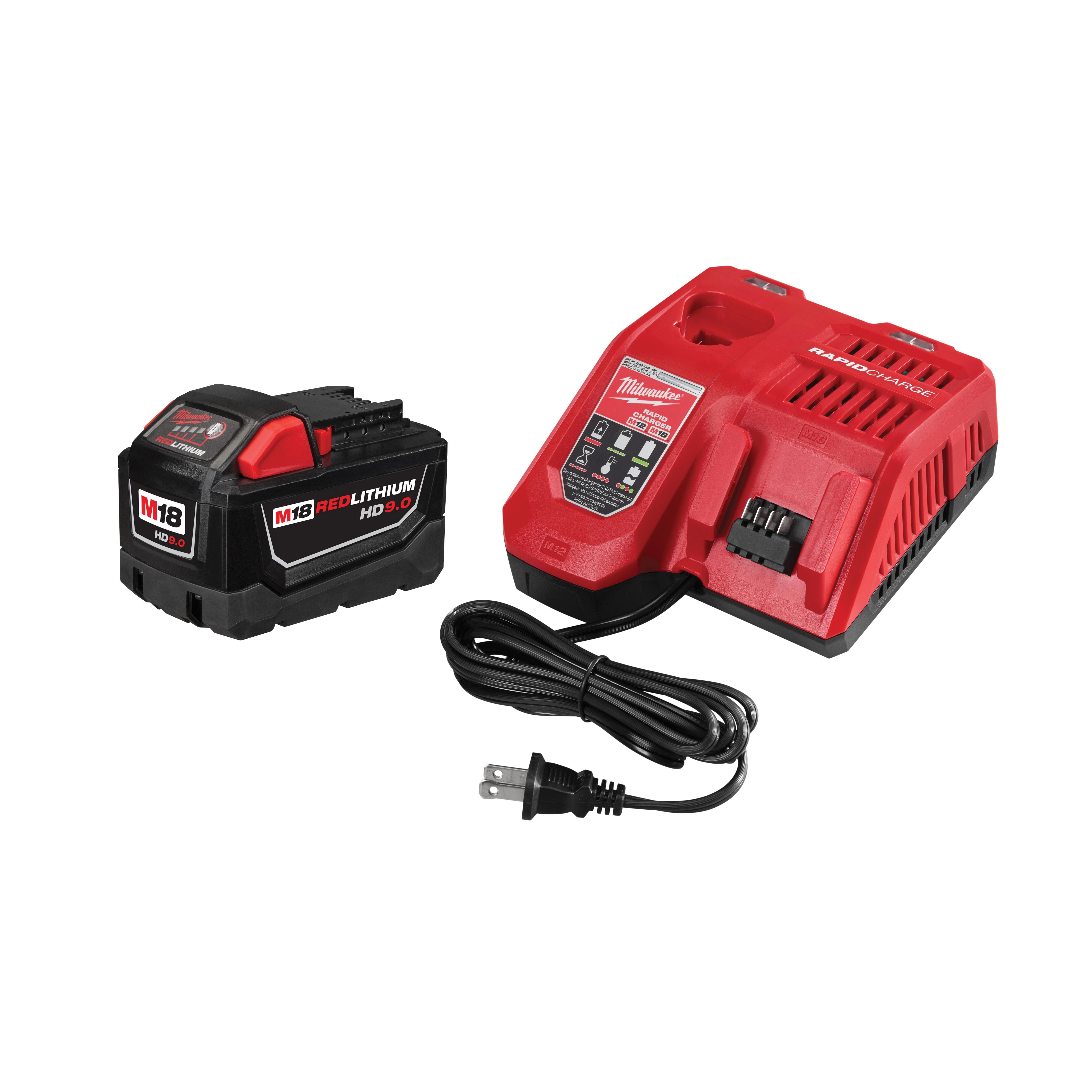 Milwaukee® M18 Redlithium High Demand 48-59-1890 18V 9A/hr Lithium-Ion Battery and Charger Kit
