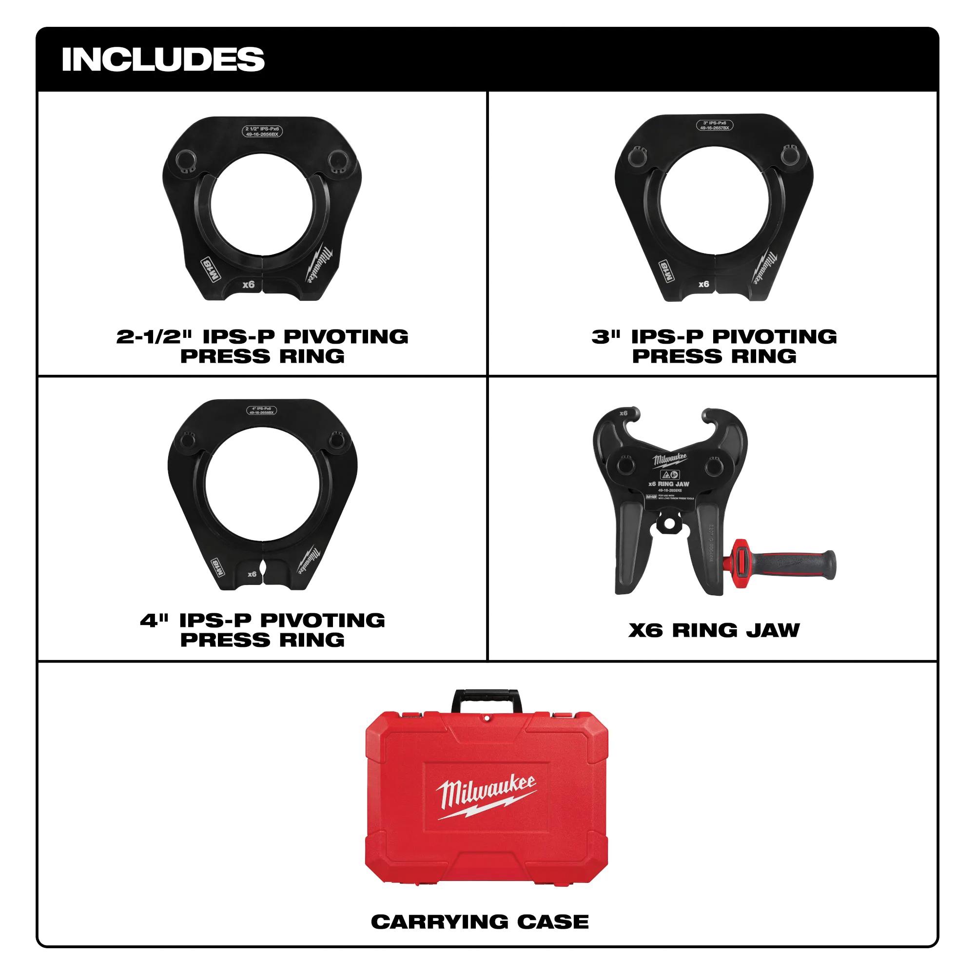 Milwaukee® IPS-P Pivoting Press Ring Kit, 2-1/2 - 4 in Jaw Capacity, For Use With M18 Force Logic Long Throw Press Tools, Steel thumbnail 2