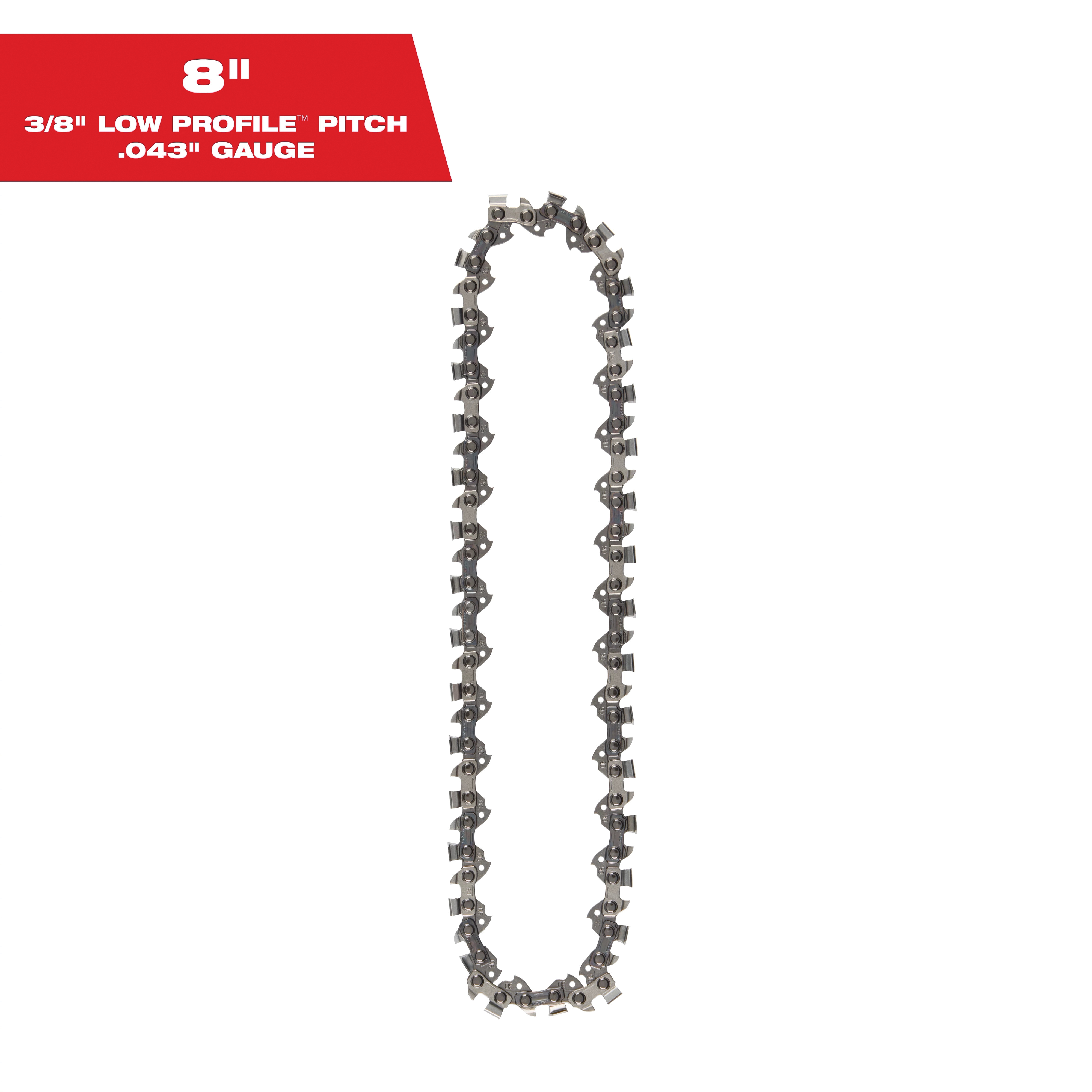 Milwaukee® 49-16-2750 Pruning Saw Chain, 8 in L, 0.043 in, 11/64 in File, 3/8 in Pitch, Steel thumbnail 3