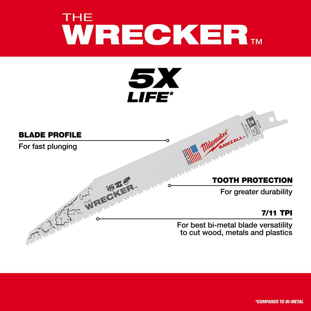 Milwaukee® SAWZALL® Sawzall 49-22-1129 Reciprocating Saw Blade Set, 9 in L, 1 in W, 5/8/14 TPI, Bi-Metal Blade