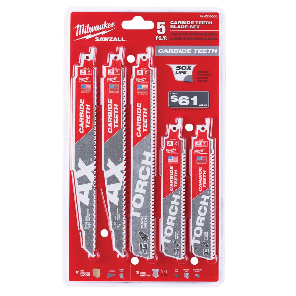 Milwaukee® SAWZALL® 49-22-5505 Blade Set, 6 in, 9 in L, 1 in W, Cut Materials: Cast Iron, Stainless Steel, Wood