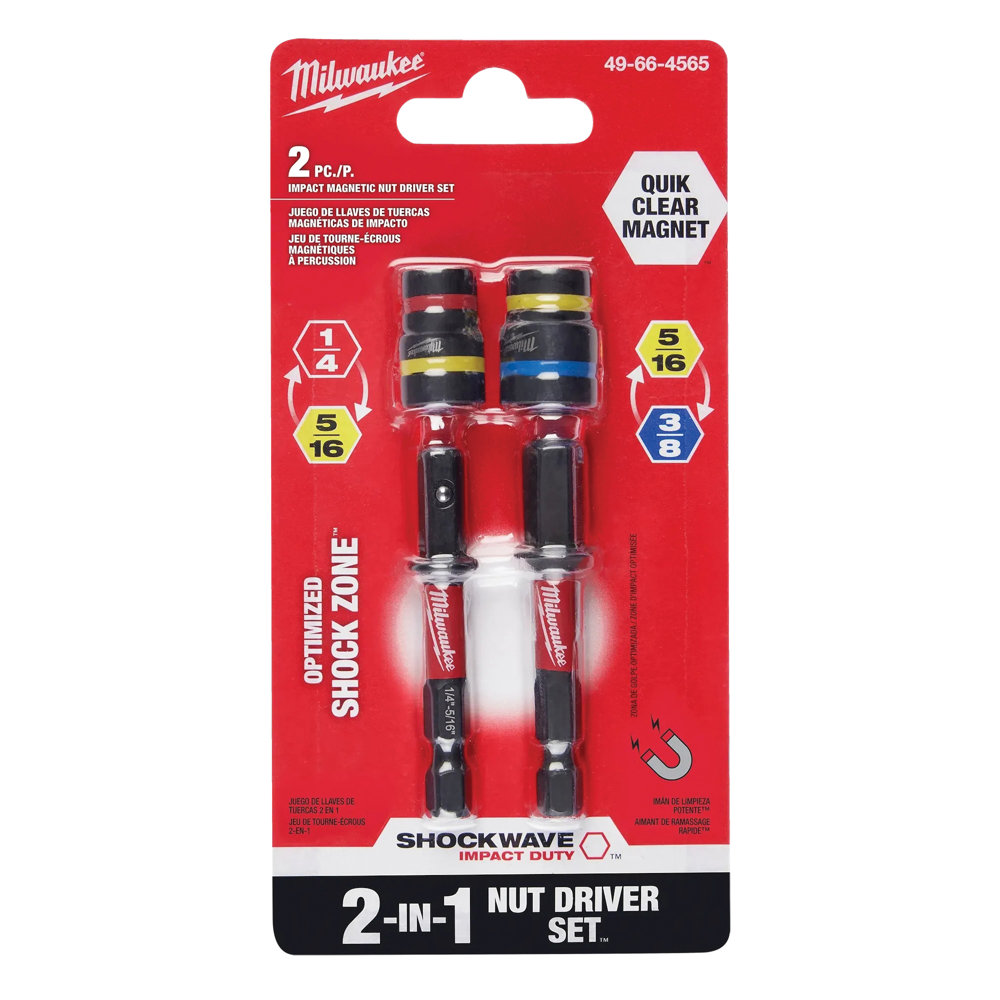 Milwaukee® SHOCKWAVE™, Impact-Duty™, QUIK-CLEAR™ 49-66-4565 2-in-1 Magnetic Nut Driver Set, 1/4 in Point, 2-Piece thumbnail 2