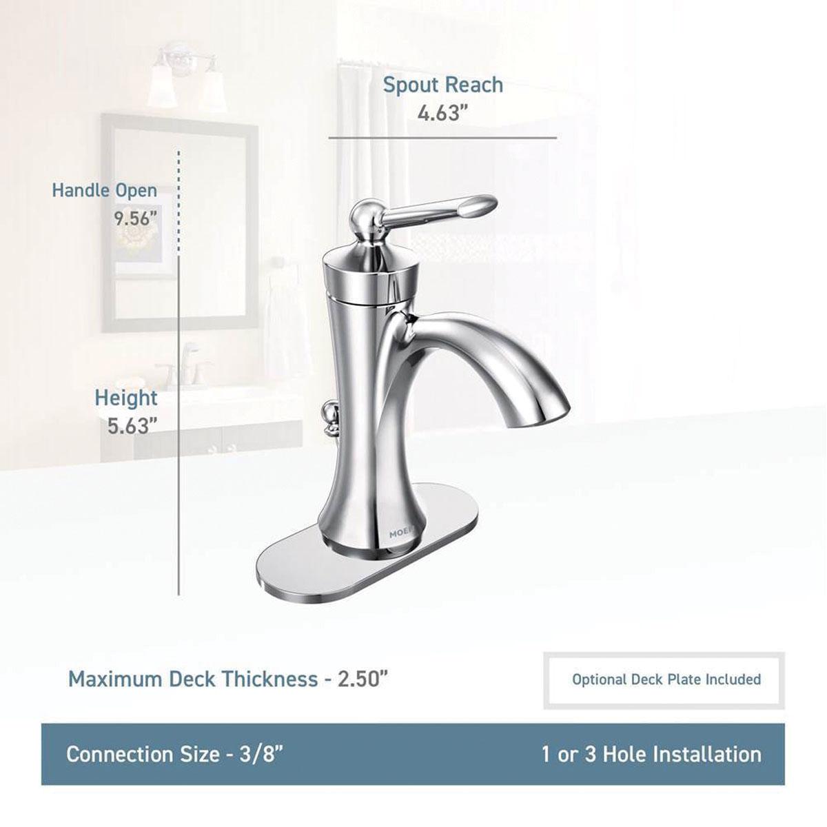 Moen® Wynford™ 4500 Bathroom Faucet, 1-Handle, Deck, Pop-Up, Polished Chrome thumbnail 4