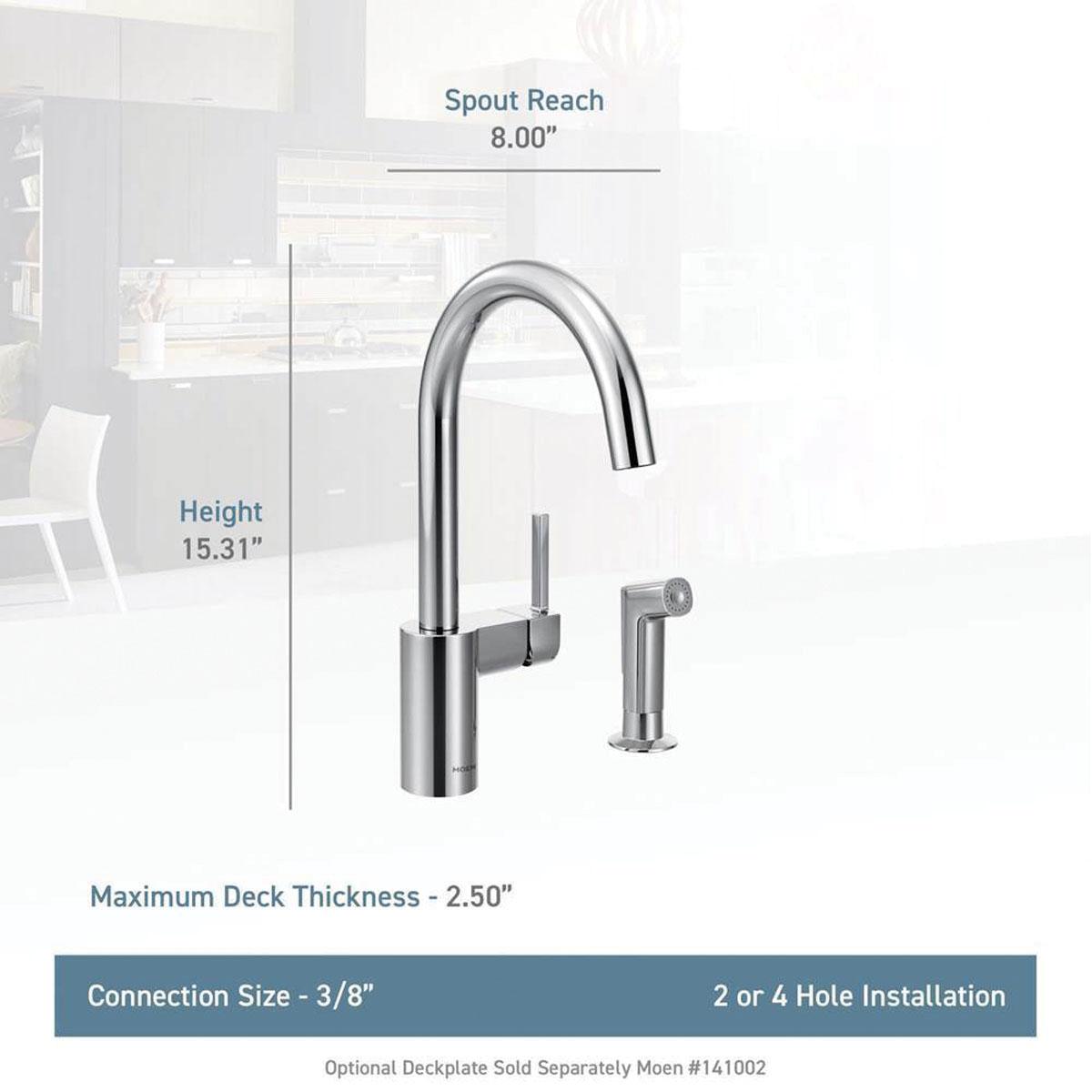 Moen® Align™ 7165SRS Kitchen Sink Faucet, Deck, Single Handle, With Side Spray, Stainless Steel