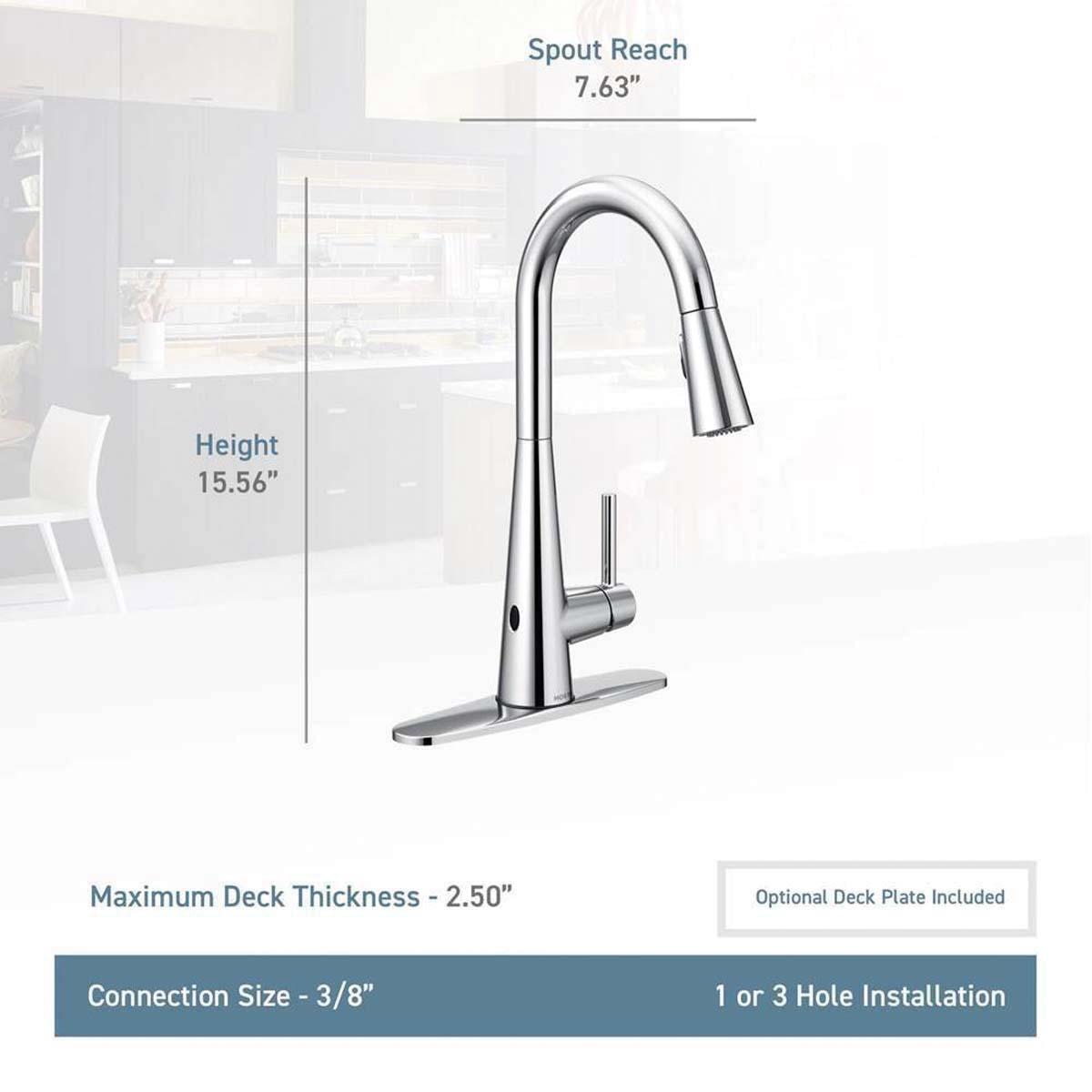 Moen® Sleek™ 7864EWC Kitchen Faucet, Touchless, Deck, Pull-Down, Chrome