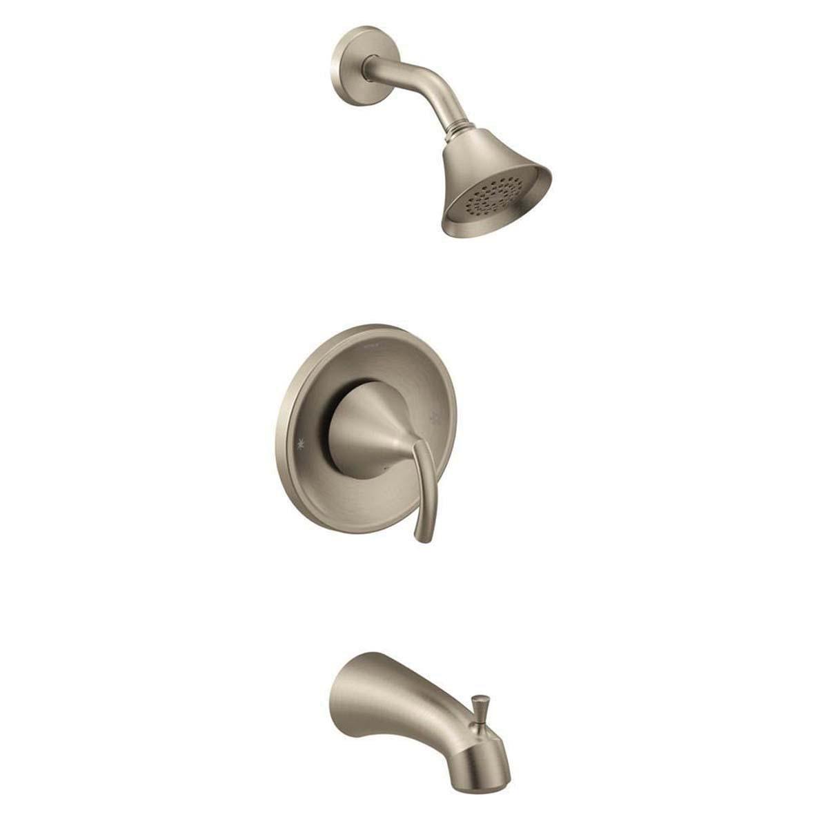 Moen® Glyde™ T2743BN Tub and Shower Trim, 1/2 in, Slip-Fit, Metal, Brushed Nickel, 1-Handle, 2.5 gpm