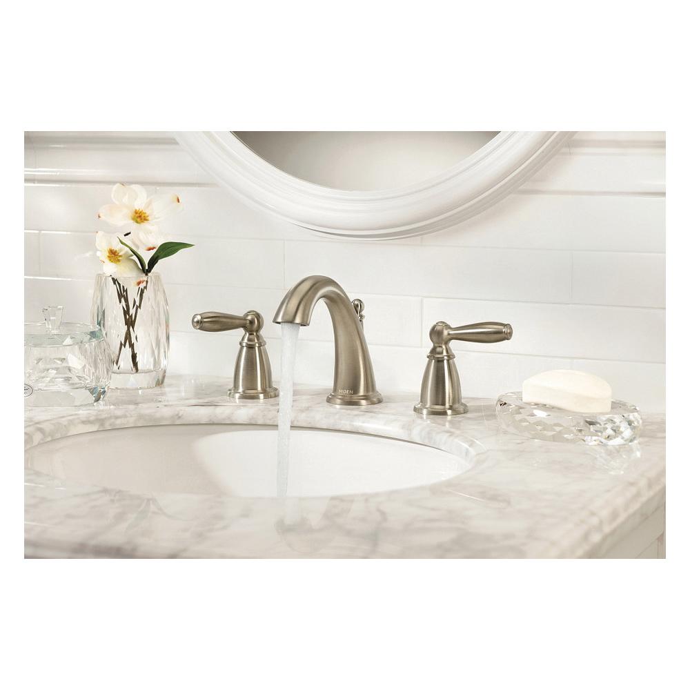 Moen T6620BN Brantford 2-Lever Handle High-Arc Spout 8 inch Widespread Bathroom Faucet Trim, 1.5 gpm, Brushed Nickel