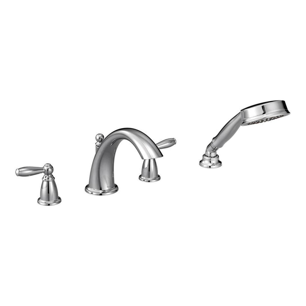 Moen® Brantford™ T924 Low Arc Roman Tub Faucet, IPS x CC, Metal, Chrome, 2-Handle-Handle, 2 gpm