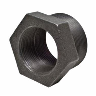 NDL® BPF100-128 Hex Reducing Bushing, 3/4 x 1/2 in, Threaded Connection, Malleable Iron, Black
