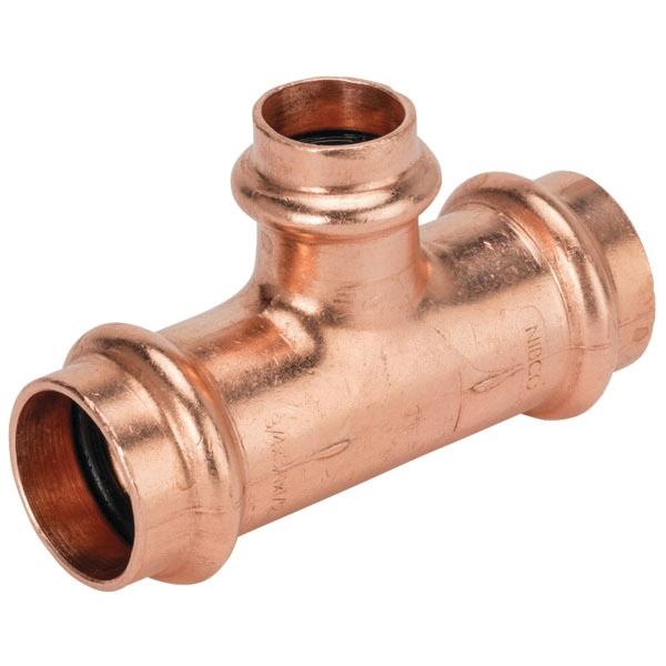 Press System 3/4 inch x 3/4 inch x 1/2 inch Wrot Copper Tee, PC611, Press x Press x Press thumbnail 3