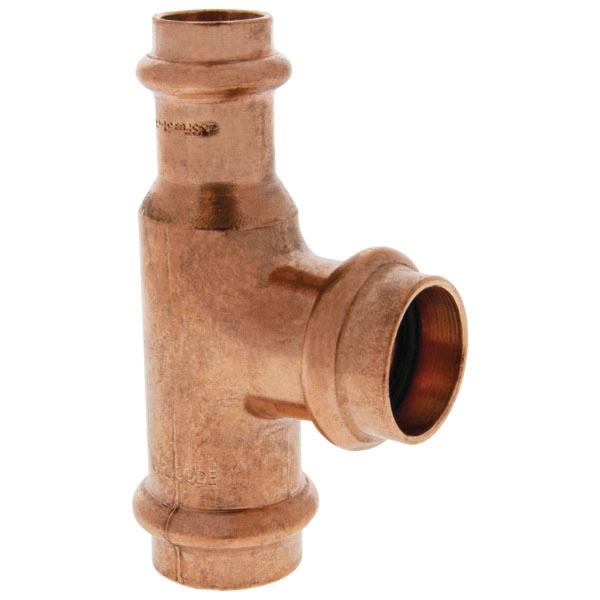 Press System 3/4 inch x 1/2 inch x 3/4 inch Wrot Copper Tee, PC611, Press x Press x Press thumbnail 3