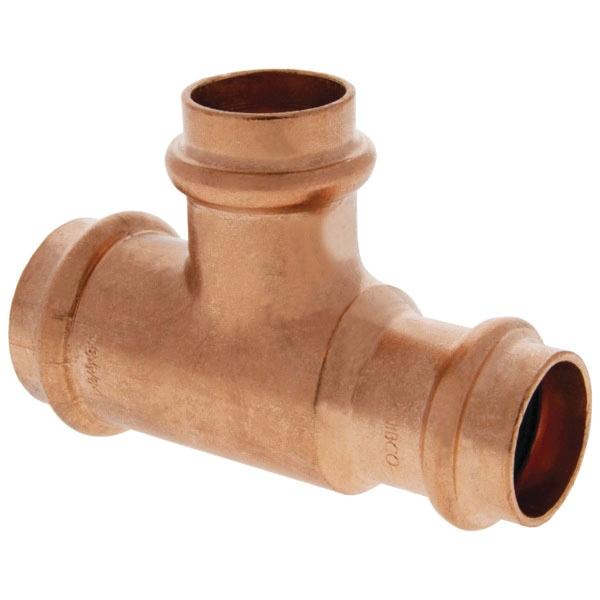Press System 1 inch x 3/4 inch x 3/4 inch Wrot Copper Tee, PC611, Press x Press x Press thumbnail 3