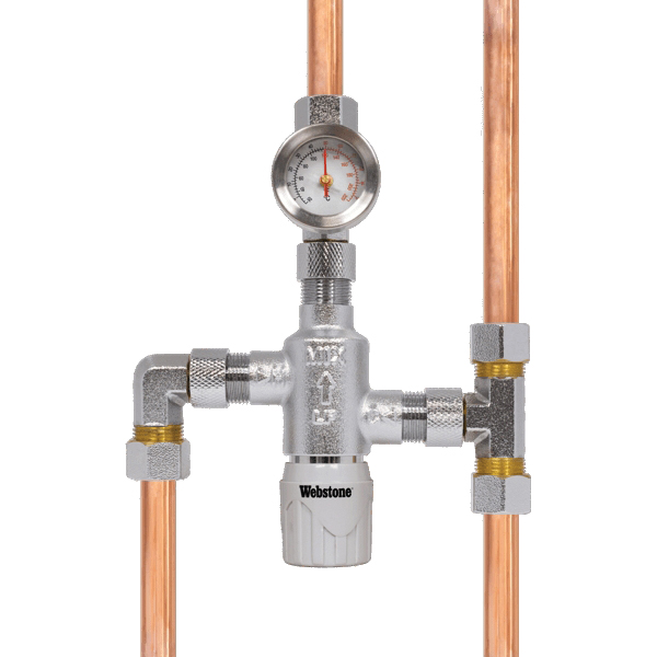 3/8 inch Compression Lead-Free Brass By-Pass Thermostatic Mixing Valve thumbnail 3