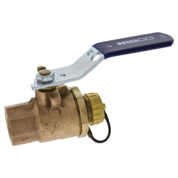 NIBCO® T-585-70-66-HC Bronze 2-Piece Full Port Ball Valve with Hose Cap and Chain, 3/4 inch x 3/4 inch, NPT x Hose
