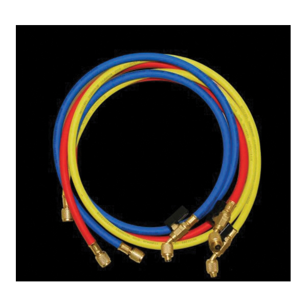 Navac NH5SC Low Loss Charging Refrigerant Hose, 1/4 in Nominal, 5 ft L, Blue/Red/Yellow