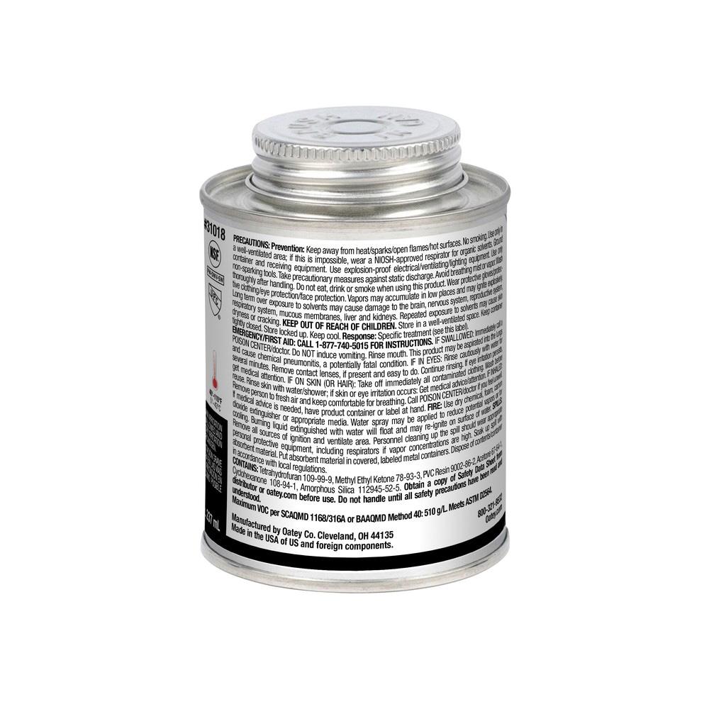 Oatey® 31018 Solvent Cement, 0.5 pt, Can, Liquid, Clear, 1 to 2 min Curing