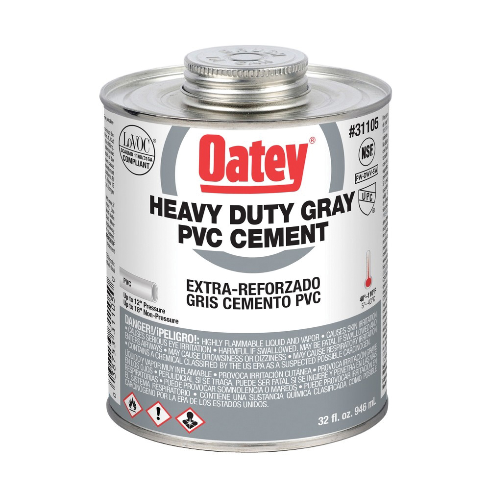 Oatey® 31105 Heavy Duty PVC Cement, 32 oz Cartridge, Gray