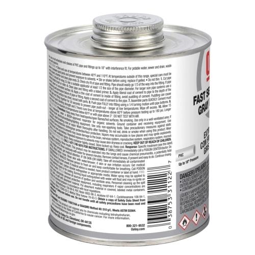 Oatey® 31122 Heavy Duty Fast Set PVC Cement, 32 oz Cartridge, Gray