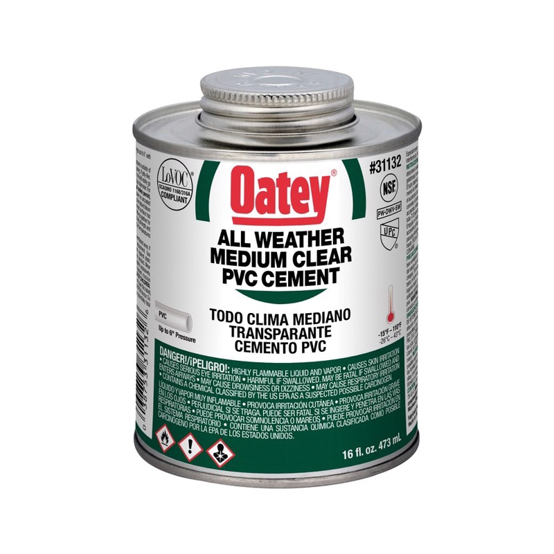 Oatey® 31132 All Weather Medium Body Cement, 16 oz, Translucent Liquid, Clear, Solvent