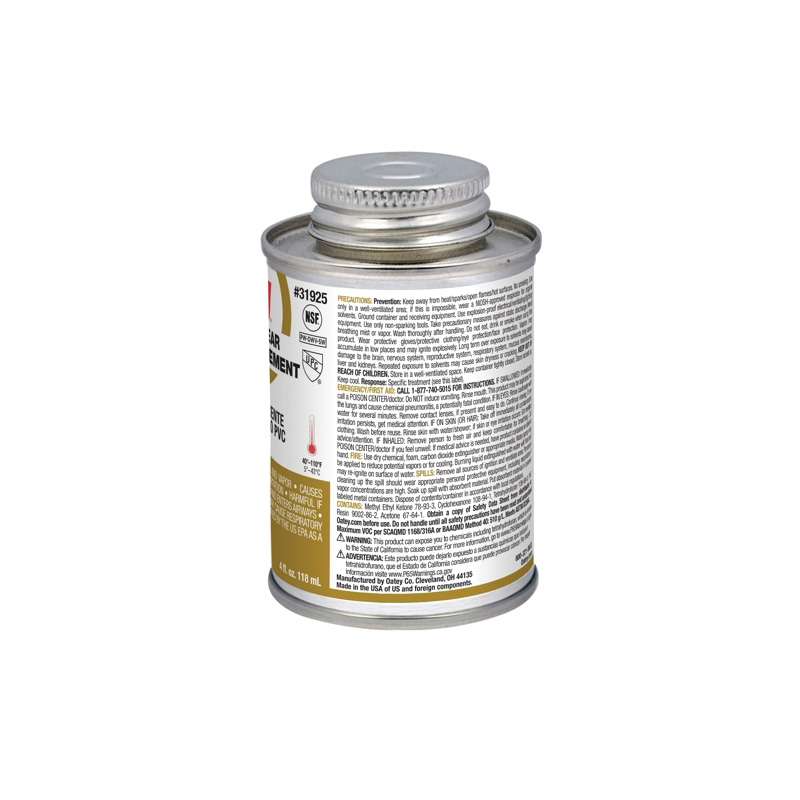 Oatey® 31925 Regular Advanced Cement, 4 oz, Can, Liquid, Clear, Solvent thumbnail 2