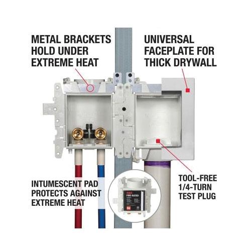Oatey® MODA 1/2 inch F1960 PEX (Brass) PVC Fire-Rated Ice Maker Supply Box, White