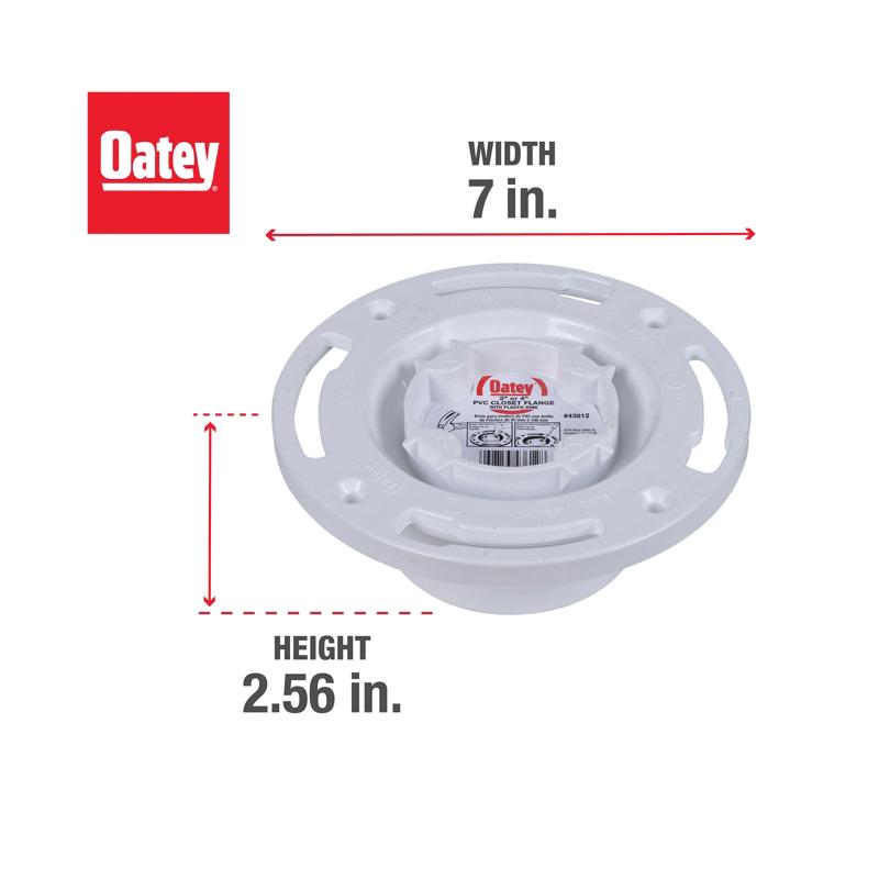 Oatey&reg; Easy Tap&reg; 43612 PVC Plastic Closet Flange, 3 inch x 4 inch, Solvent Weld, White