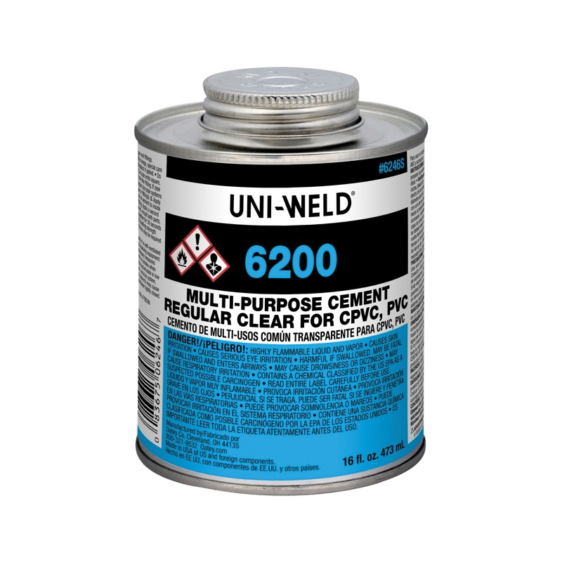 Oatey® Uniweld® 6200 Series 6246S Multi-Purpose Cement, 16 oz, Can, Liquid, Clear, Solvent, 2 hr Curing