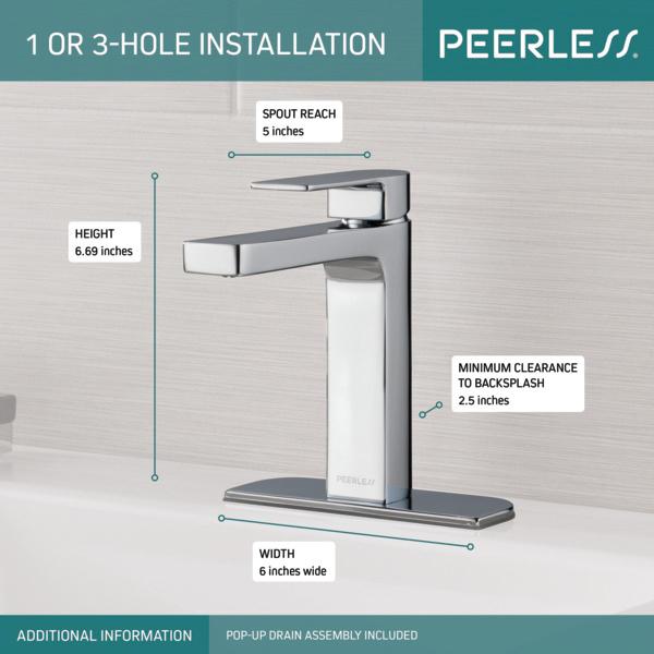 PEERLESS® Xander® P1519LF-HA Bathroom Faucet, 1-Handle, Deck, Single-Handle, Push Pop-Up, Chrome thumbnail 2