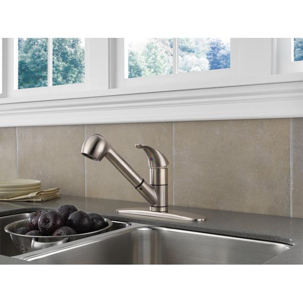 PEERLESS® P18550LF-SS Kitchen Faucet, 1.8 gpm, 1 Handle, 1 or 3 Faucet Hole, Stainless Steel, Domestic