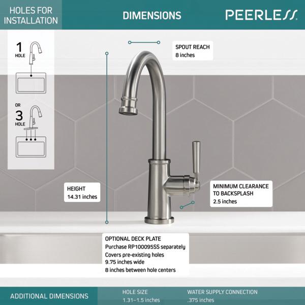 PEERLESS® Westchester® P1923LF-SS Kitchen Faucet, Deck, Stainless thumbnail 2