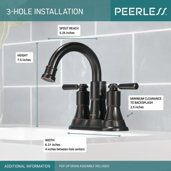 PEERLESS® Westchester® P2523LF-OB Bathroom Faucet, 2-Handle, Deck, Single-Hole, Push Pop-Up, Oil-Rubbed Bronze