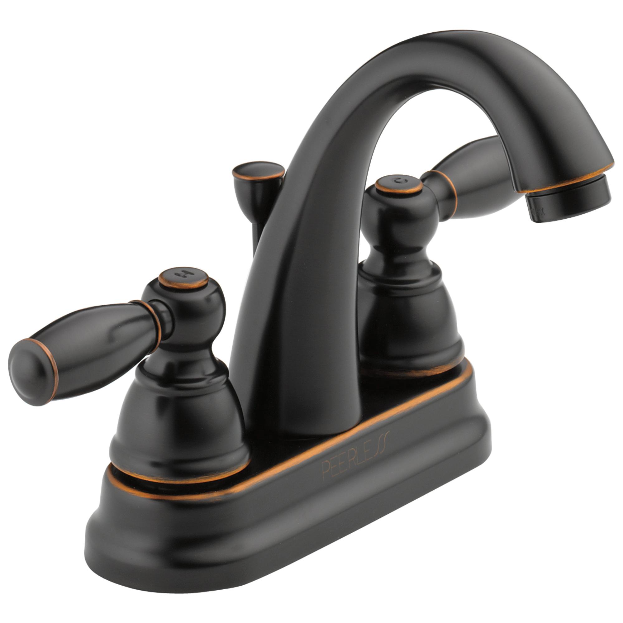 PEERLESS® CLAYMORE® P299696LF-OB Bathroom Faucet, 2-Handle, Deck, Centerset, Pop-Up, Oil-Rubbed Bronze
