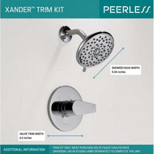 PEERLESS® Xander Single Handle Pressure Balanced MultiChoice Shower Trim Only, Matte Black