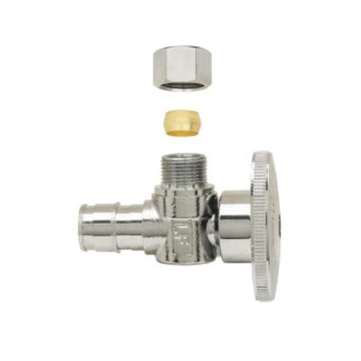 PLUMBSHOP® PLB107X P Angle Stop, 1/2 x 3/8 in Nominal, PEX x Compression, 125 psi, Brass Body, Chrome-Plated thumbnail 2