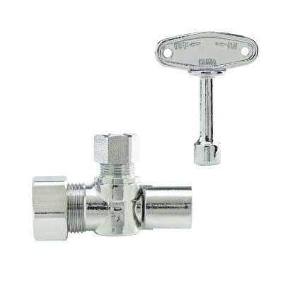 PLUMBSHOP® PLB113X P Angle Stop, 1/2 x 3/8 in Nominal, Compression, Quarter-Turn Handle Actuator, 125 psi, Brass Body
