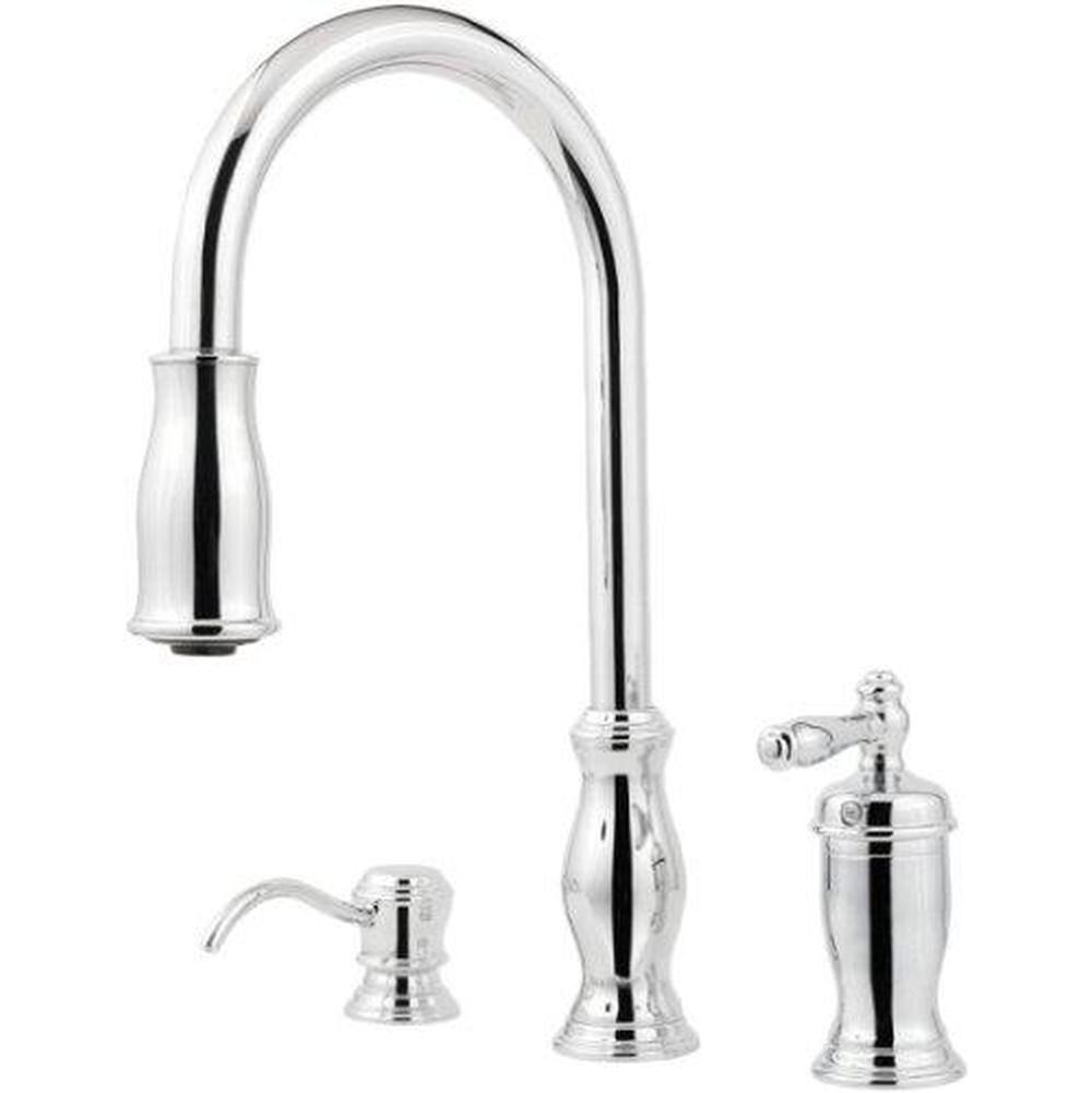 Price Pfister&trade; Hanover&trade; GT526-TM 1-Handle Lead-Free Professional Grade Deck-Mount Pull-Down Kitchen Faucet, 1.75 gpm, Polished Chrome