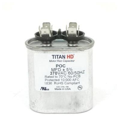 Packard POC Series POC10A Motor Single Run Capacitor, MFD Rating: 10 uF, 370 VAC, Oval, 3.41 in H, 2 in W, 1-1/4 in D