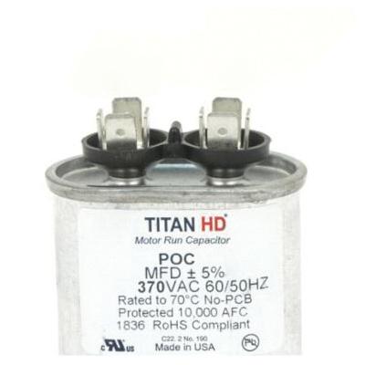 Packard POC Series POC10A Motor Single Run Capacitor, MFD Rating: 10 uF, 370 VAC, Oval, 3.41 in H, 2 in W, 1-1/4 in D
