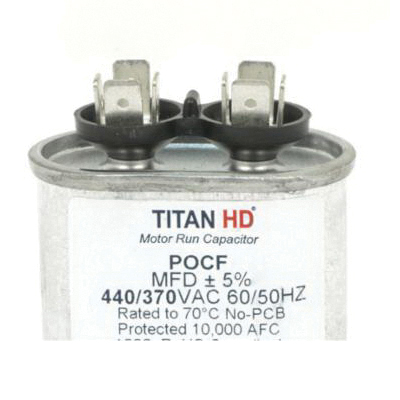 TITAN HD® POCF Series POCF15A Motor Single Run Capacitor, MFD Rating: 15 uF, 370/440 VAC, Oval, 2.88 in H, 2 in W