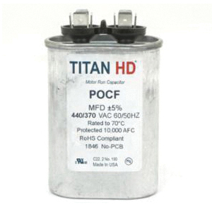 TITAN HD® POCF Series POCF20A Motor Single Run Capacitor, MFD Rating: 20 uF, 370/440 VAC, Oval, 2.88 in H, 2 in W