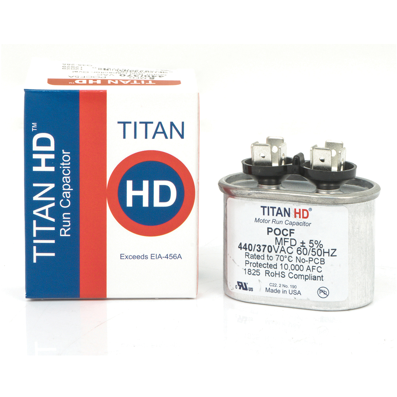 TITAN HD® POCF Series POCF3A Motor Single Run Capacitor, MFD Rating: 3 uF, 370/440 VAC, Oval, 1.56 in H, 2 in W