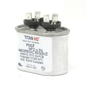 TITAN HD® POCF Series POCF5A Motor Single Run Capacitor, MFD Rating: 5 uF, 370/440 VAC, Oval, 1.56 in H, 2 in W