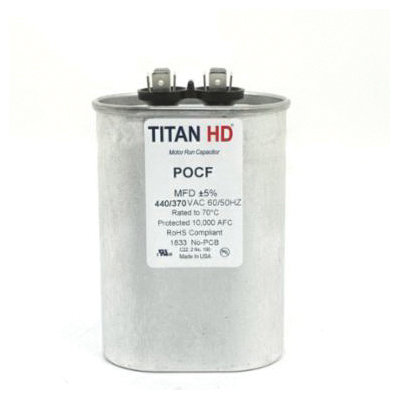 Packard POCF Series POCF80A Motor Single Run Capacitor, MFD Rating: 80 uF, 440 VAC, Oval, 3.91 in H, 2-3/4 in W