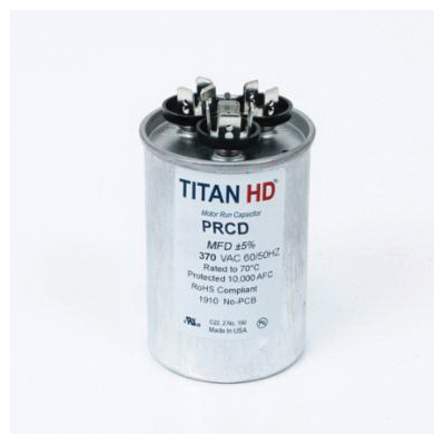 Packard PRCD PRCD503A Motor Dual Run Capacitor, MFD Rating: 50+3 uF, 370 VAC, Round, 2 in Dia, 2.88 in H