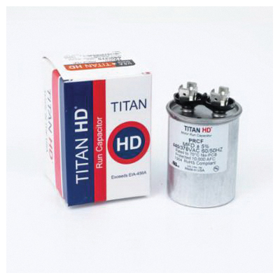 Packard PRCF Series PRCF5A Motor Single Run Capacitor, MFD Rating: 5 uF, 440 VAC, Round, 1-3/4 in Dia, 2-1/4 in H